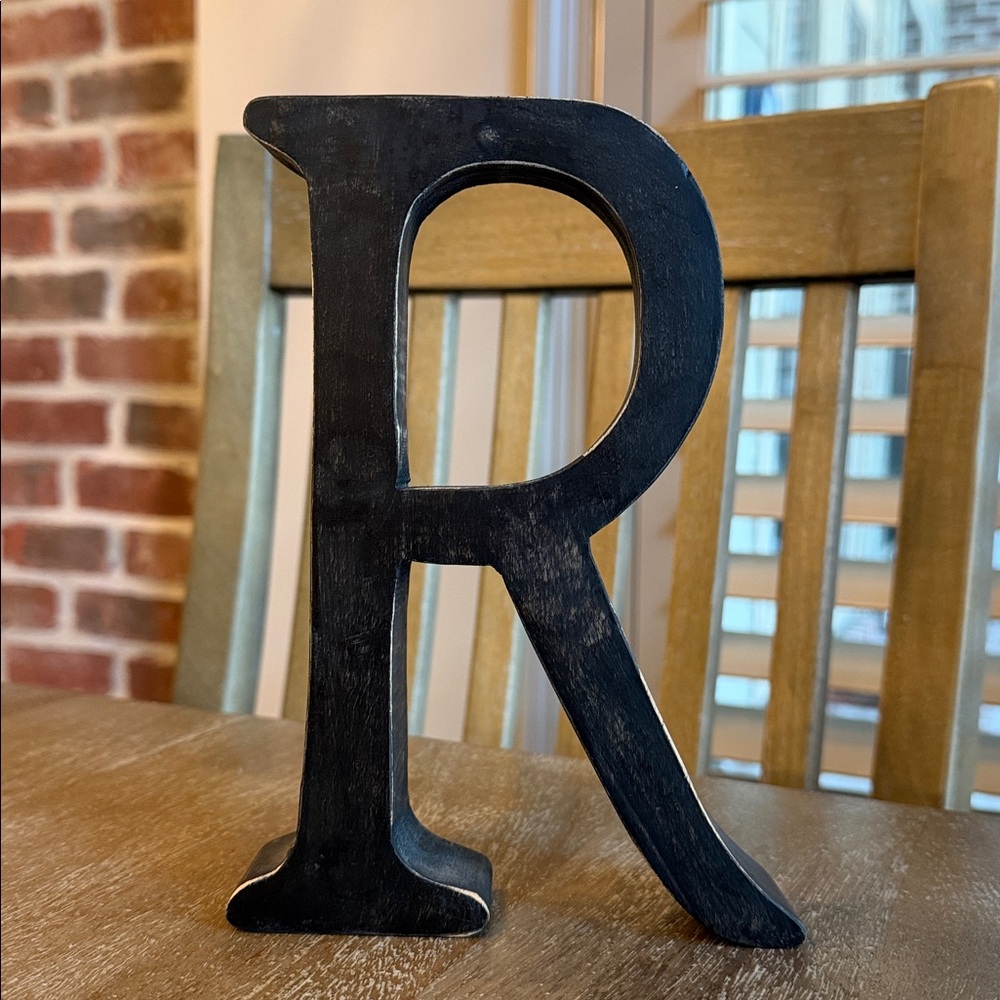 Rustic Black R Initial Figurine